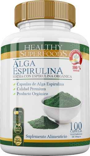 Healthy Superfoods Alga Espirulina Pura Premium 100 Capsulas 500mg Sabor Natural