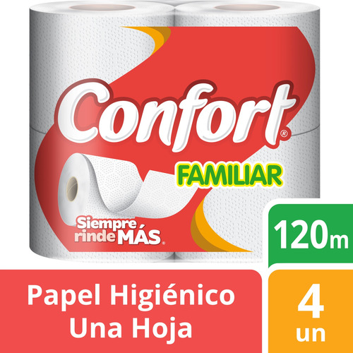 Papel Higiénico Confort Una Hoja Familiar 4 Un 120 Mt