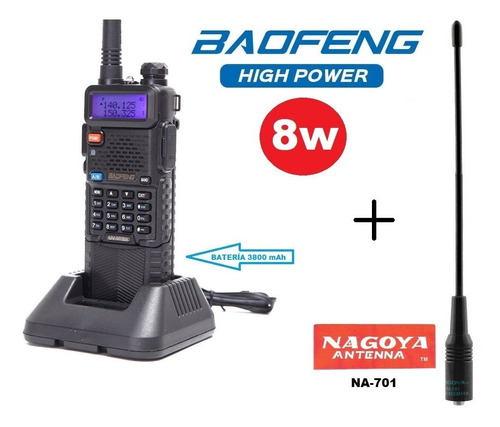 8w Radio Baofeng Uv-5r Pila De 3800 Mah + Antena Nagoya