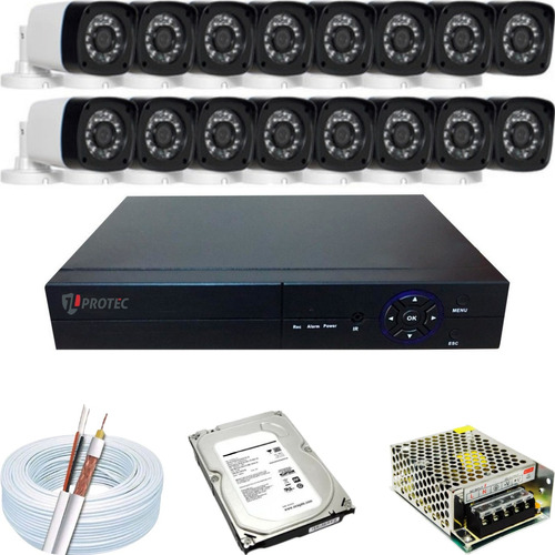 Kit Vigilância 16 Câmeras Infra Hd  24 Led Dvr 16 Canais P2p