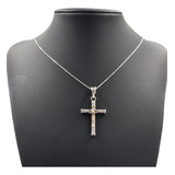 Cruz De Plata 925 Con Oro De 14k Tubular 3 Cms Con Cadena