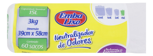 Saco Para Lixo Lavanda Neutralizador De Odores 15l Embalixo 60 Unidades