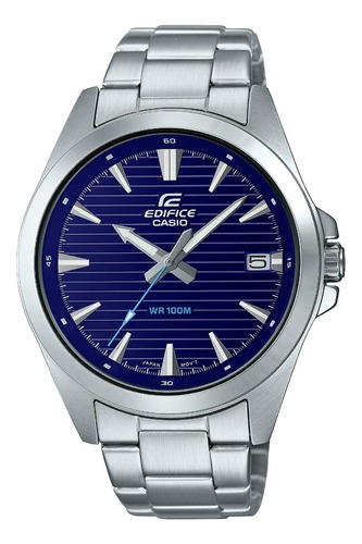 Reloj Casio Efv-140d-2a Edifice Elegante Sumergible Acero Malla Plateado Bisel Plateado Fondo Azul