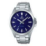 Reloj Casio Efv-140d-2a Edifice Elegante Sumergible Acero Malla Plateado Bisel Plateado Fondo Azul