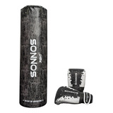 Bolsa De Boxeo Metal 90 Cm + Guantines Metal + Color Negro