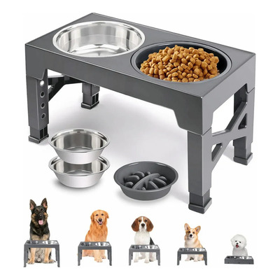 Platos/tazones Elevados Ajustables Para Perros Y Gatos Gris