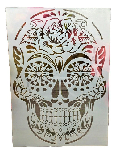 Stencil Caveira Mexicana Floral Vintage Pintura Parede 30x40