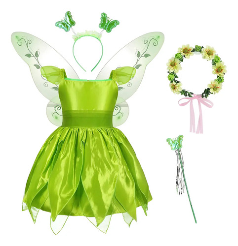 Disfraz De Hada Verde Campanita Tinkerbell Y Alas Accesorios Día Del Niño Cosplay | Envío gratis