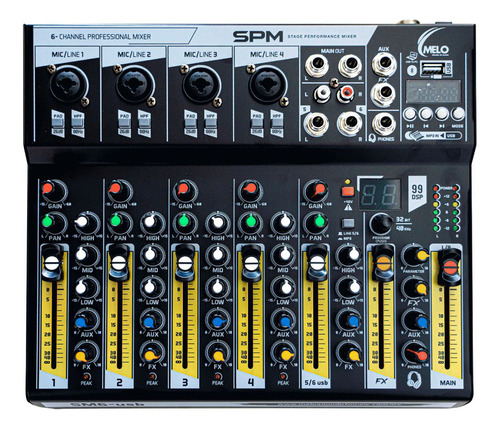 Mezcladora Sm6usb Melo 4 Canales 1 Estereo C/ Efectos, Usb Y