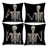 L Juego De 4 Fundas De Almohada Gótica De Calavera Halloween