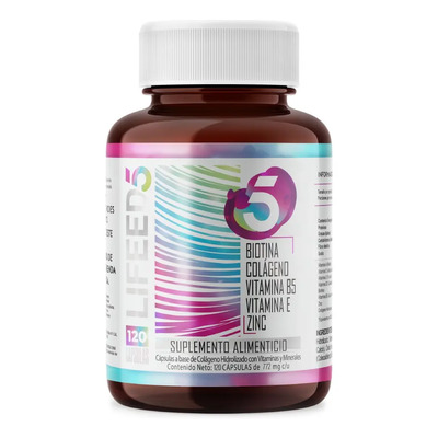 Suplemento Multivitamínico LIFEED5 de Biotina y Colágeno para Piel, Cabello y Uñas con Vitaminas E, B5 y Zinc, 120 Cápsulas | MercadoLibre