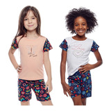 Kit 7 Conjunto Menina Bermuda E Camiseta Cotton Manga Curta