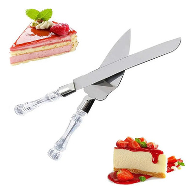 Set Pala + Cuchillo Torta Acero Pastel Mango Acrílico Transparente