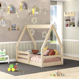 Mini Cama Montessoriano Cabaninha Com Grade - Natural - Casa