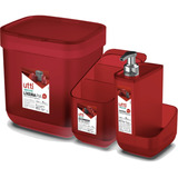 Kit Pia Porta Detergente Esponja Lixeira Escorredor Talheres Cor Vermelho