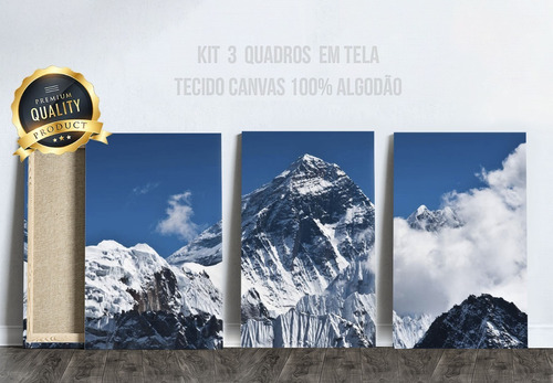 3 Quadros Tecido Canvas Decorativo Montanha Everest 40x60