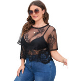 Blusa Remera Crop Encaje Shein Prive Transparente Plus Size