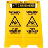 Placa De Sinalização De Chão  Cuidado Piso Molhado Kit Com 2