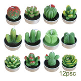 12pcs Velas Decorativas Cactus Suculenta Artificiales Verdes