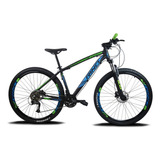 Bicicleta Aro 29 27v Rino Everest - Alivio 1.0 K7 + Trava Cor Preto/azul/verde Tamanho Do Quadro 17