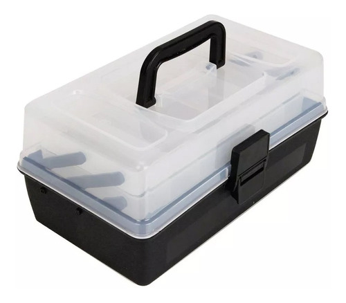 Caja De Pesca Waterdog Con 2 Bandejas 14 Divisiones Camping Color Transparente Y Negro