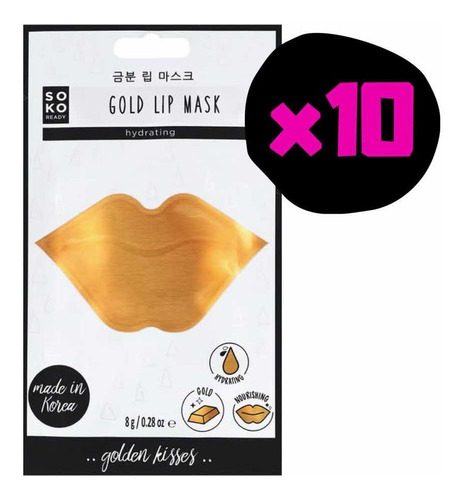 10 Mascarillas Labial Oro Soko Hidratante Gold Lip Mask