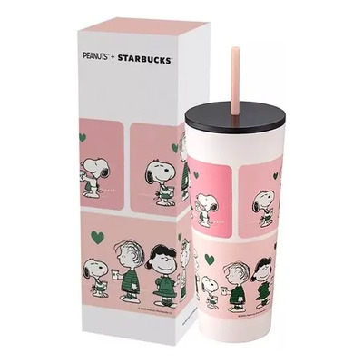 Starbucks Vaso Con Popote Peanuts 2025 | Snoopy Acero Rosa Color Rosa Pálido | Envío gratis