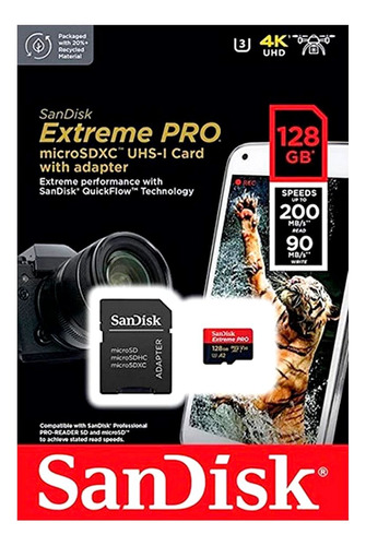 Cartão De Memória Sandisk Extremepro Microsdxc 128gb200-90mb