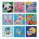 Kits De Pintura Por Diamantes Para Niños Animales 5d 9pz Diy