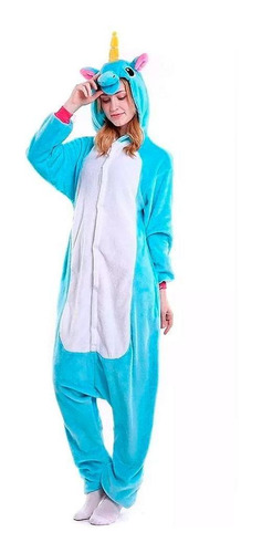 Pijama Kigurumi Macacão Adulto Unicornio Azul P/entrega