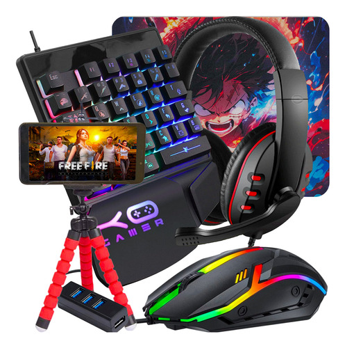 Kit Mobilador Gamer P/ Celular Jogos Teclado Uma Mão Headset