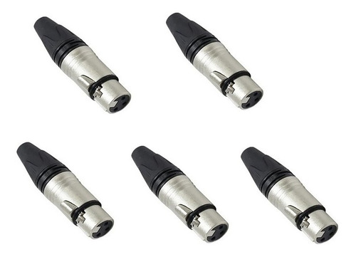 Kit 5pcs Plug Conector Xlr Femea Linha 3 Polos