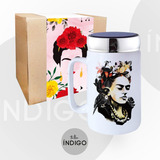 Mug  Frida Kahlo Cerámica Tapa Espejo Empaque Personalizado