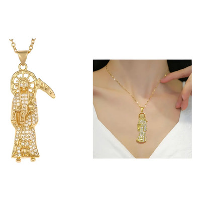 Collar Santa Muerte Premium Cadena Eslabones Color Dorado | Meses sin interés