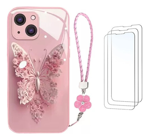 Funda Teléfono Con Mariposa Rosa/cordón Para Iphone11