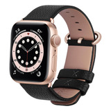 Correa Cuero Para Apple Watch 42/44/45/49 Negro/rosa Dorado