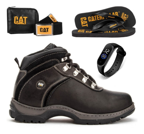 Kit Bota Masculina Cat Coturno Confort Trilha Oferta+brindes