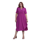 Vestido Transpassado Elastex Moda Plus Size Midi Evangélico 