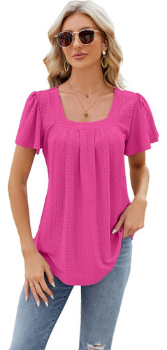 Camiseta Casual Hueca De Mujer Con Cuello Cuadrado