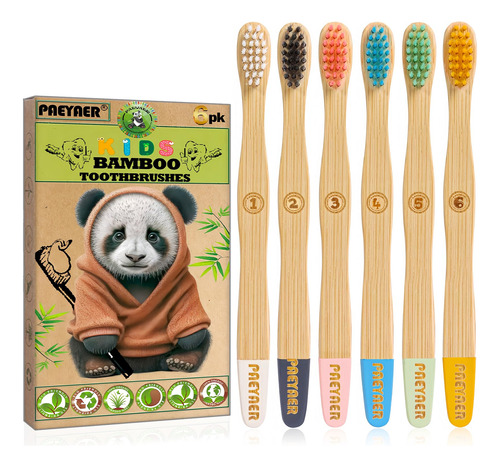 Paeyaer Cepillos De Dientes De Bambu Para Ninos, Paquete De