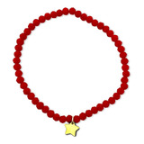 Pulsera Elásticada Cristales Rojo Estrella Enchapado Oro 18k
