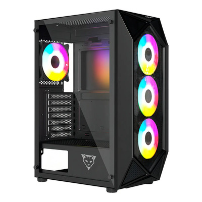 Gabinete Gamer Ocelot ATX Panel Frontal y Lateral Cristal Templado Filtro Polvo Magnético Espacio Ventiladores de 120mm Soporta GPU Hasta 295 Diseño Geométrico Color Negro Modelo POLYGON-E5 | Envío gratis
