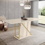 Mesa De Jantar 6 Lugares 1,8m Tampo Mdf E Vidro Canto Wt