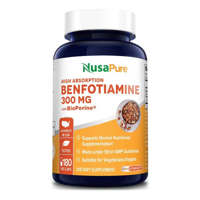 NusaPure Benfotiamina 300mg 180 Cápsulas Suplemento Vitaminas B1 Sin Sabor | Envío gratis