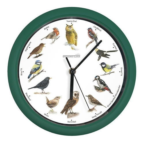 Reloj De Pájaros Cantores Starlyf Birdsong Clock Color De La Estructura Verde Color Del Fondo Blanco