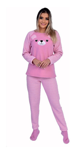 Pijama De Frio Plush Felpudo Urso Fechado Quentinho