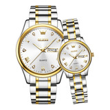 Reloj De Pareja Olevs De Cuarzo Inoxidable Luminoso, 2 Unida Color Del Fondo Silver Golden White