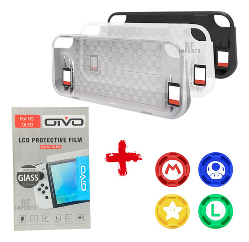 Case Capa Tpu Nintendo Swicth Oled+ Pelicula Vidro+ 4 Grips