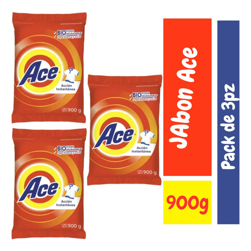 Jabon Ace 900gr Detergente En Polvo 3pz, Ace Jabon 