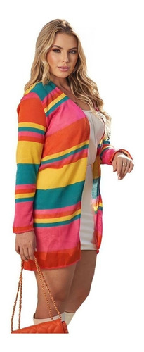 Kimono Cardigan Casaco Blusa  Fabi Colorido Rainbow Neon